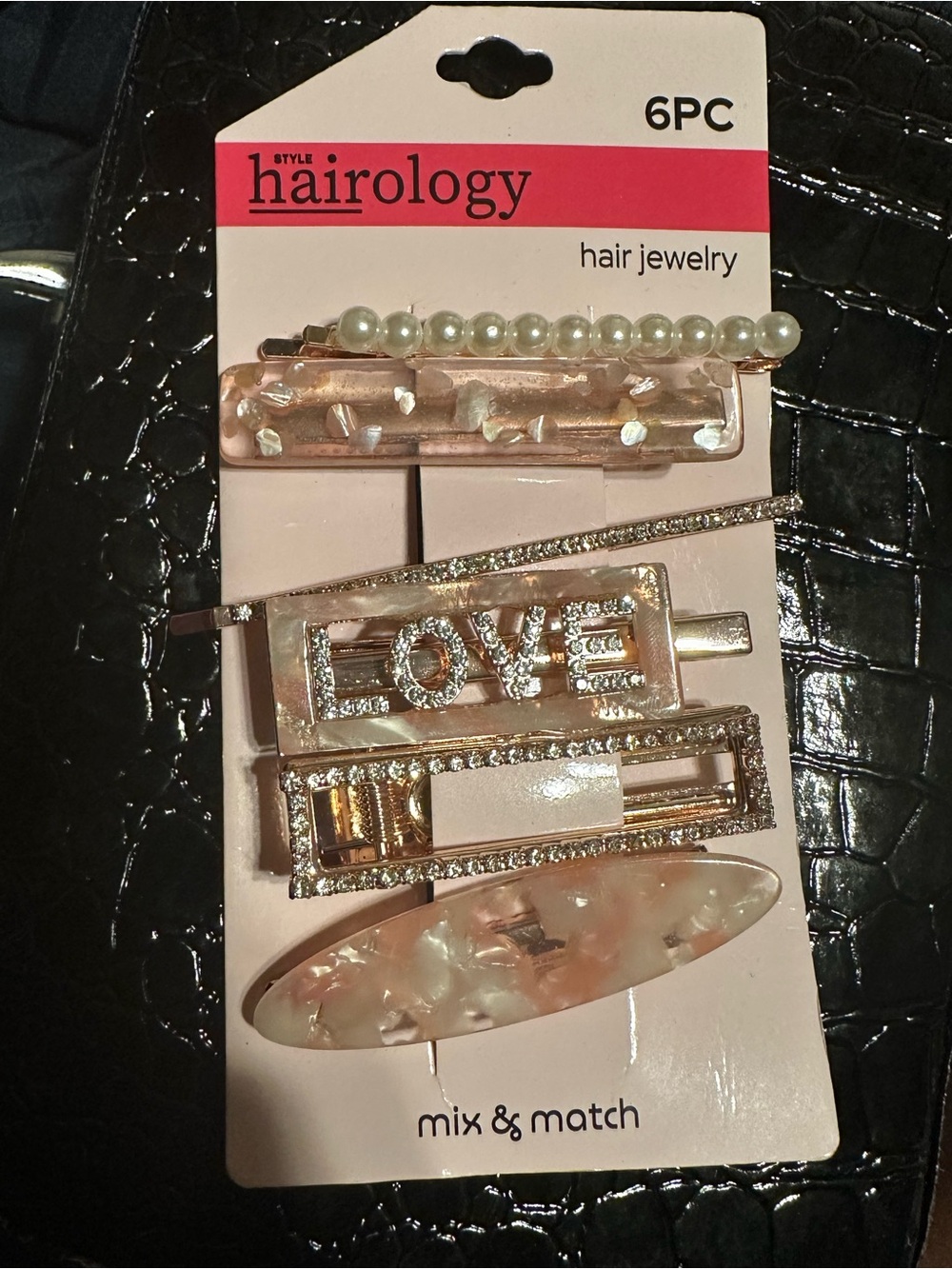 Hairology Pink Pearl & Gold Hair Clip Set - 6PC
